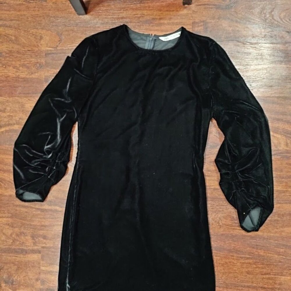 Zara Velvet Burnout Modesty Goth Draped Slit Maxi Dress Black Womens Size Small - Picture 7 of 14